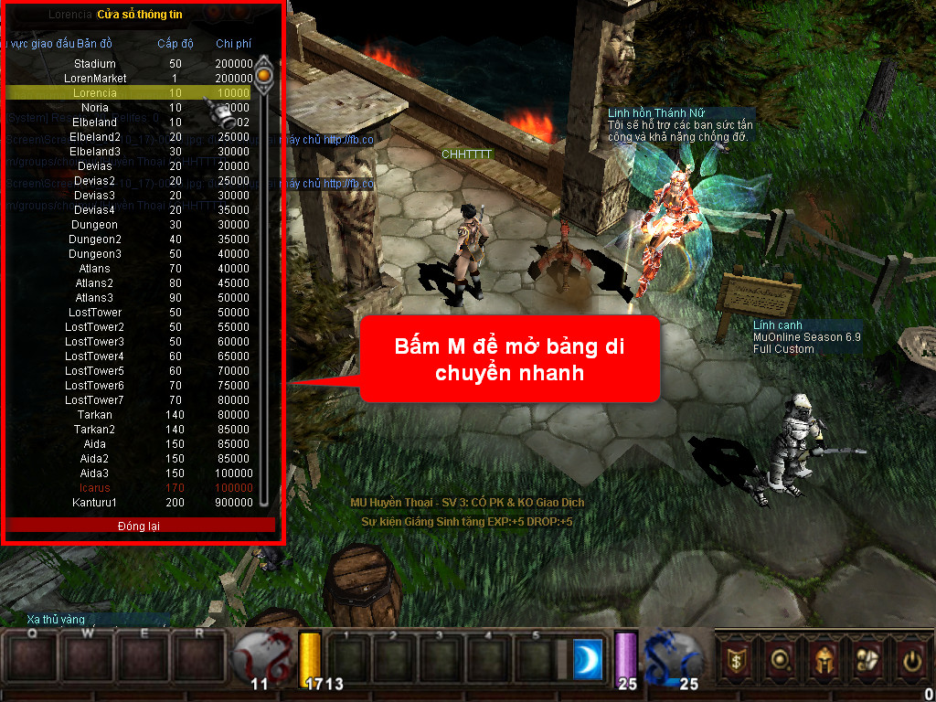 Chức năng chính của Game MU Nam Quốc